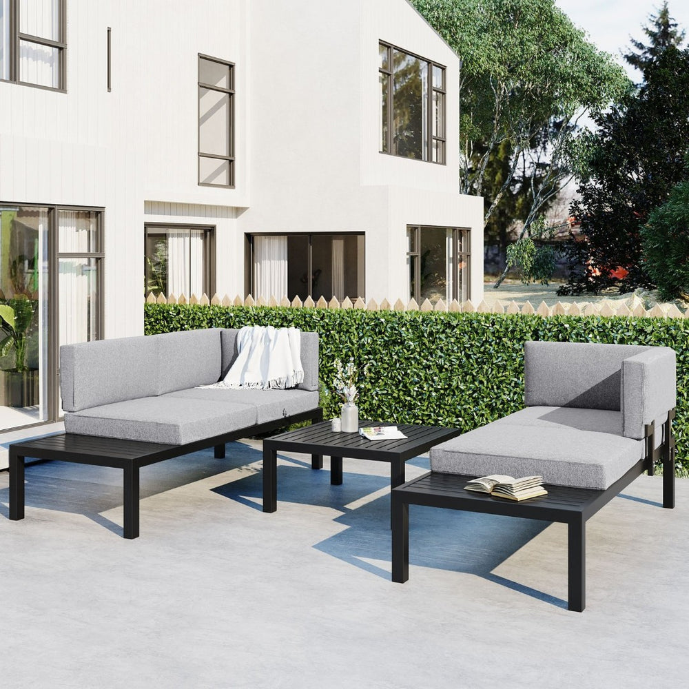 English Elm Topmax Outdoor Aluminum Patio Sectional Set with Integrated End Tables and Coffee Table WF285249AAE