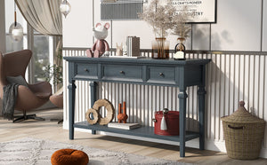 English Elm Trexm Neoclassical Pine Console Table Three Drawers Open Shelf Entryway Storage Navy WF199599AAM