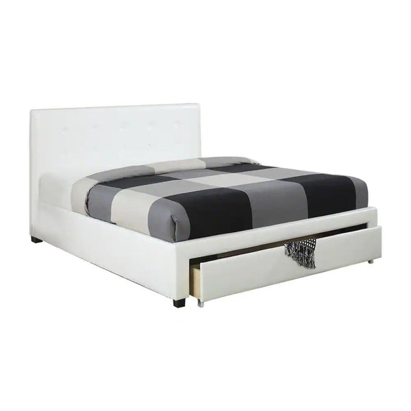 English Elm Bedroom Queen Storage Bed Faux Leather Tufted Headboard with Under Frame Drawers White HS00F9314Q-ID-AHD