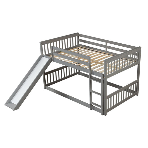 English Elm Twin Low Loft Bed with Pull Out Desk Drawers Cabinet and Shelves for Kids W697S00026