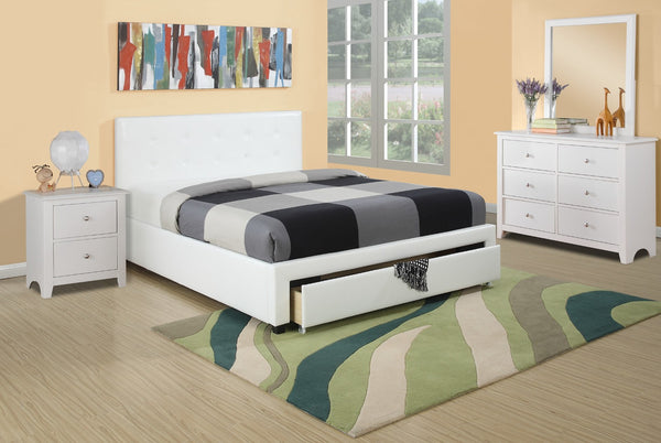 English Elm Bedroom Queen Storage Bed Faux Leather Tufted Headboard with Under Frame Drawers White HS00F9314Q-ID-AHD