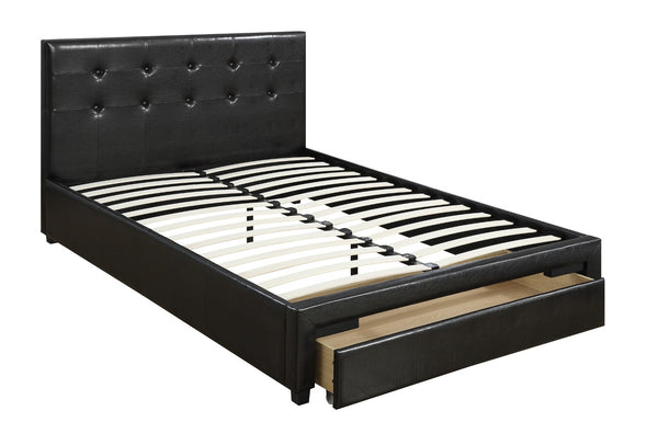 English Elm Bedroom Queen Storage Bed Faux Leather Tufted Headboard with Under Frame Drawers Black HS00F9313Q-ID-AHD