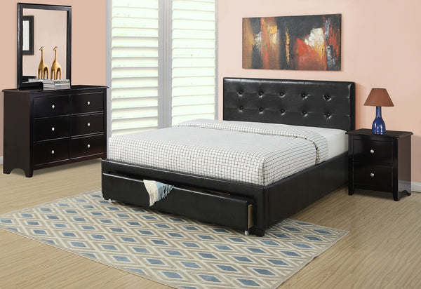 English Elm Bedroom Faux Leather Tufted Headboard Full Storage Bed with Under-Drawer, Black Upholstered Frame B011S02005