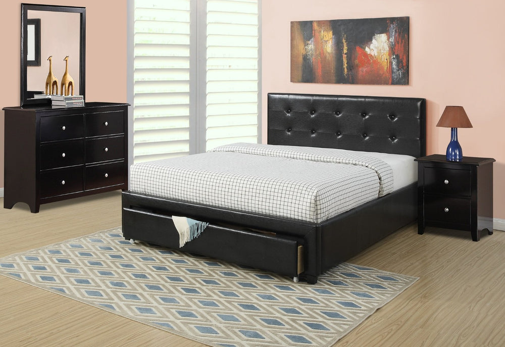English Elm Bedroom Queen Storage Bed Faux Leather Tufted Headboard with Under Frame Drawers Black HS00F9313Q-ID-AHD