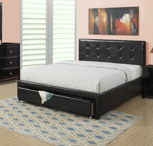 English Elm Bedroom Queen Storage Bed Faux Leather Tufted Headboard with Under Frame Drawers Black HS00F9313Q-ID-AHD
