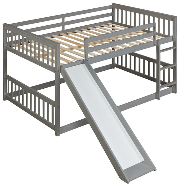 English Elm Twin Low Loft Bed with Pull Out Desk Drawers Cabinet and Shelves for Kids W697S00026