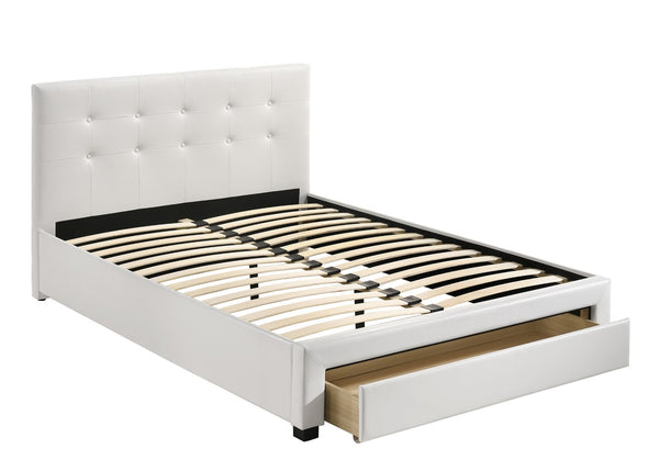 English Elm Bedroom Queen Storage Bed Faux Leather Tufted Headboard with Under Frame Drawers White HS00F9314Q-ID-AHD