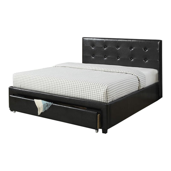 English Elm Bedroom Faux Leather Tufted Headboard Full Storage Bed with Under-Drawer, Black Upholstered Frame B011S02005