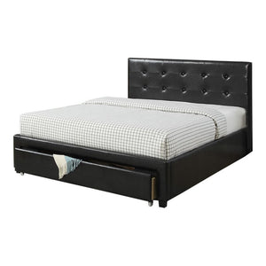 English Elm Bedroom Queen Storage Bed Faux Leather Tufted Headboard with Under Frame Drawers Black HS00F9313Q-ID-AHD