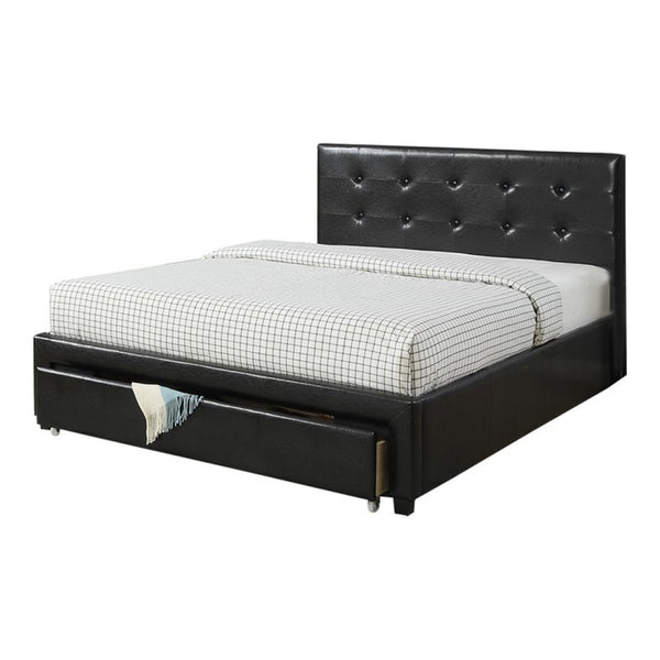English Elm Bedroom Queen Storage Bed Faux Leather Tufted Headboard with Under Frame Drawers Black HS00F9313Q-ID-AHD