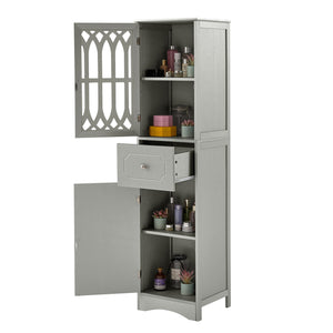 English Elm Tall Bathroom Cabinet Slim Freestanding Storage with Drawer & Doors, Adjustable Shelves, MDF Build Grey WF289427AAG