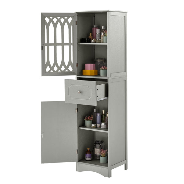English Elm Tall Bathroom Cabinet Slim Freestanding Storage with Drawer & Doors, Adjustable Shelves, MDF Build Grey WF289427AAG