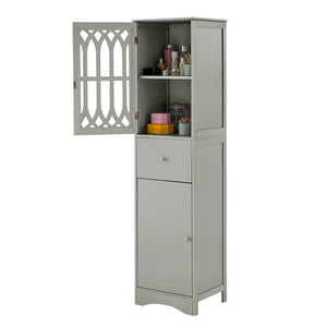 English Elm Tall Bathroom Cabinet Slim Freestanding Storage with Drawer & Doors, Adjustable Shelves, MDF Build Grey WF289427AAG