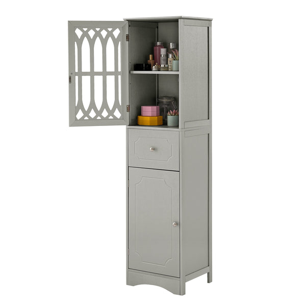 English Elm Tall Bathroom Cabinet Slim Freestanding Storage with Drawer & Doors, Adjustable Shelves, MDF Build Grey WF289427AAG