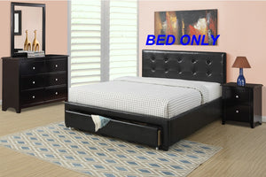 English Elm Bedroom Queen Storage Bed Faux Leather Tufted Headboard with Under Frame Drawers Black HS00F9313Q-ID-AHD