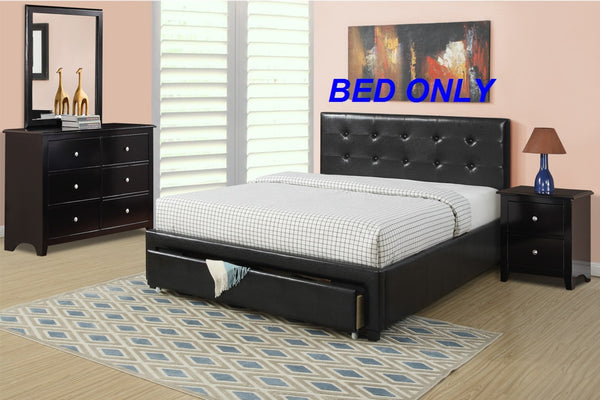 English Elm Bedroom Queen Storage Bed Faux Leather Tufted Headboard with Under Frame Drawers Black HS00F9313Q-ID-AHD