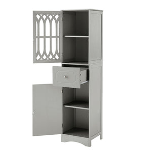 English Elm Tall Bathroom Cabinet Slim Freestanding Storage with Drawer & Doors, Adjustable Shelves, MDF Build Grey WF289427AAG