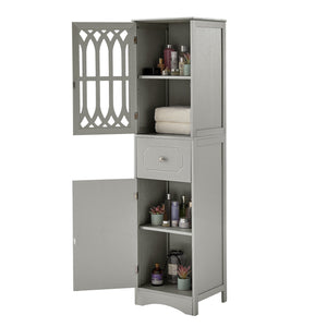 English Elm Tall Bathroom Cabinet Slim Freestanding Storage with Drawer & Doors, Adjustable Shelves, MDF Build Grey WF289427AAG