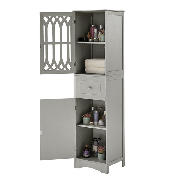 English Elm Tall Bathroom Cabinet Slim Freestanding Storage with Drawer & Doors, Adjustable Shelves, MDF Build Grey WF289427AAG