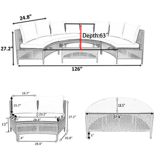 English Elm Topmax Five Piece Modular Outdoor Sectional Pe Rattan Patio Set with Glass Table Beige N717S100149A