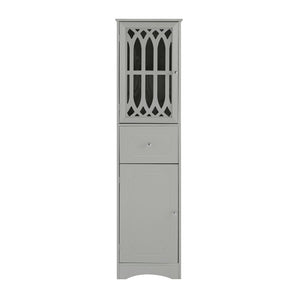 English Elm Tall Bathroom Cabinet Slim Freestanding Storage with Drawer & Doors, Adjustable Shelves, MDF Build Grey WF289427AAG
