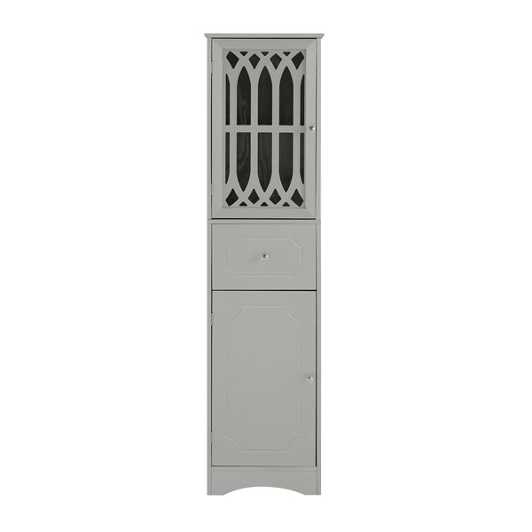 English Elm Tall Bathroom Cabinet Slim Freestanding Storage with Drawer & Doors, Adjustable Shelves, MDF Build Grey WF289427AAG