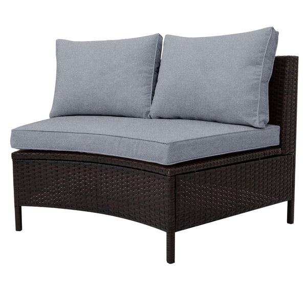 English Elm Topmax Five Piece Modular Outdoor Sectional Pe Rattan Patio Set with Glass Table Grey N717S100149E