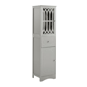 English Elm Tall Bathroom Cabinet Slim Freestanding Storage with Drawer & Doors, Adjustable Shelves, MDF Build Grey WF289427AAG