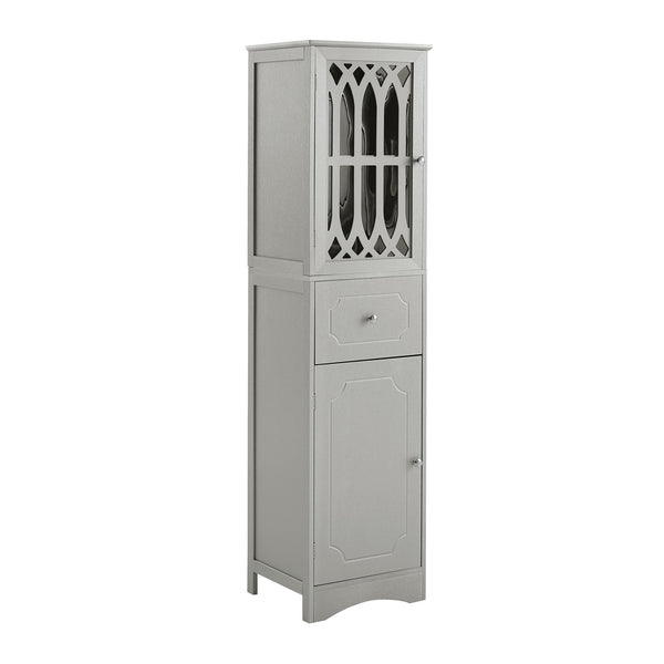 English Elm Tall Bathroom Cabinet Slim Freestanding Storage with Drawer & Doors, Adjustable Shelves, MDF Build Grey WF289427AAG