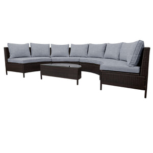 English Elm Topmax Five Piece Modular Outdoor Sectional Pe Rattan Patio Set with Glass Table Grey N717S100149E