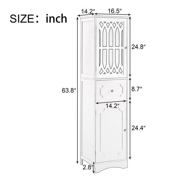 English Elm Tall Bathroom Cabinet Slim Freestanding Storage with Drawer & Doors, Adjustable Shelves, MDF Build Grey WF289427AAG