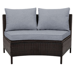 English Elm Topmax Five Piece Modular Outdoor Sectional Pe Rattan Patio Set with Glass Table Grey N717S100149E