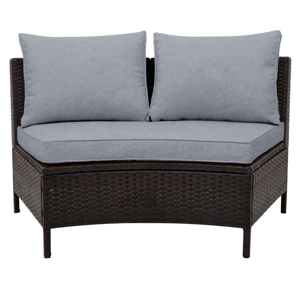 English Elm Topmax Five Piece Modular Outdoor Sectional Pe Rattan Patio Set with Glass Table Grey N717S100149E