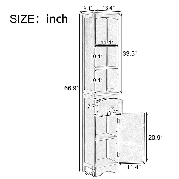 English Elm Tall Modern Freestanding Bathroom Storage Cabinet with Drawer and Adjustable Shelf, 37.4" H, MDF Grey WF289423AAG