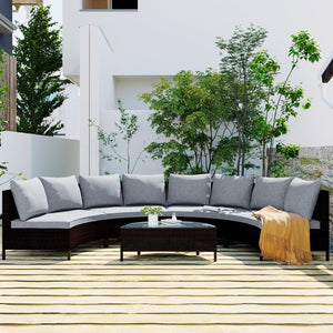 English Elm Topmax Five Piece Modular Outdoor Sectional Pe Rattan Patio Set with Glass Table Grey N717S100149E