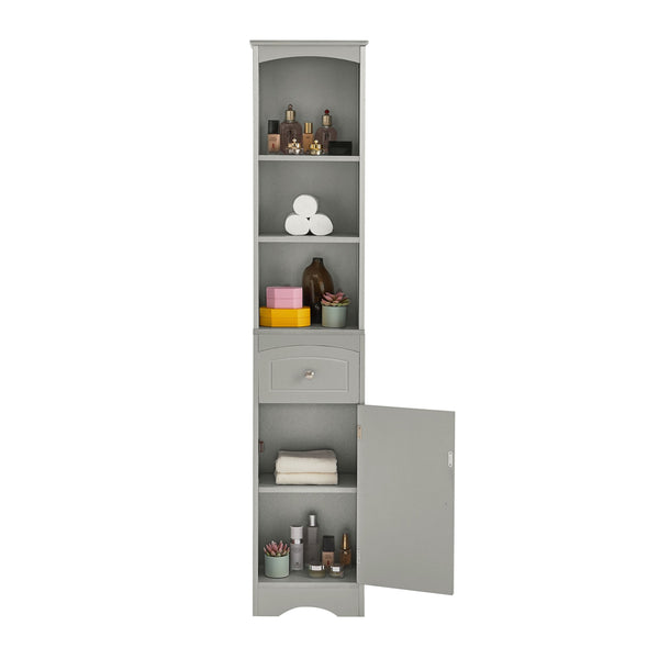 English Elm Tall Modern Freestanding Bathroom Storage Cabinet with Drawer and Adjustable Shelf, 37.4" H, MDF Grey WF289423AAG