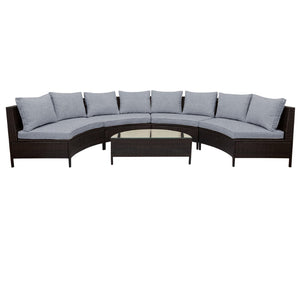 English Elm Topmax Five Piece Modular Outdoor Sectional Pe Rattan Patio Set with Glass Table Grey N717S100149E