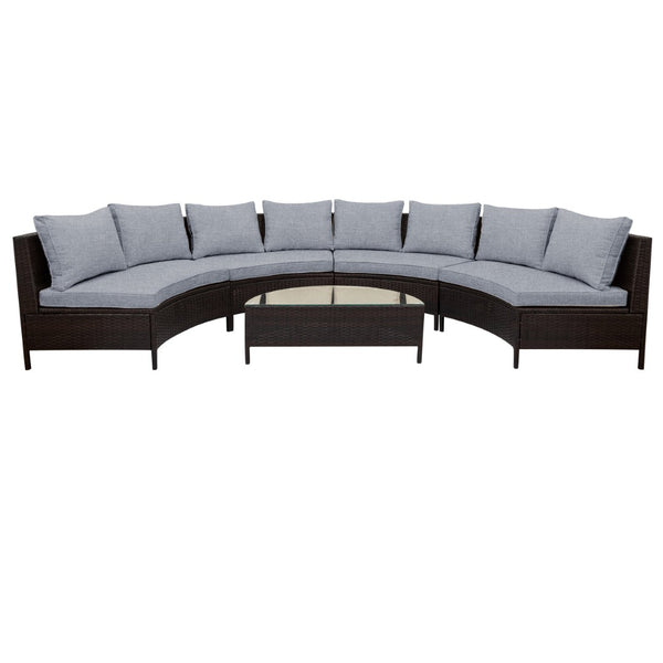 English Elm Topmax Five Piece Modular Outdoor Sectional Pe Rattan Patio Set with Glass Table Grey N717S100149E