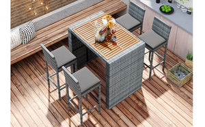 English Elm <old Sku Fg201216aae> Acacia Wood Top Outdoor Wicker Bar Set with Cushioned Seating N704G201216E