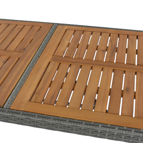 English Elm GO Outdoor 5-Piece Patio Wicker Bar Set with Acacia Top, Removable Cushions, Non-Slip Feet — Durable Seating for 250 lb Capacity FG201216AAE