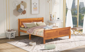 English Elm Queen Platform Bed with Headboard Pinewood Frame White Finish Slat Support Included WF289142AAL