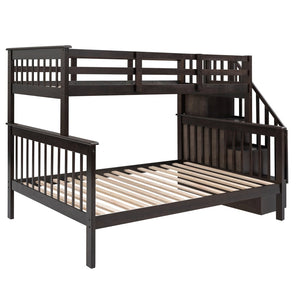 English Elm Stairway Twin Over Full Bunk Bed with Built in Stair Storage for Kids Bedroom Espresso LT000019AAP