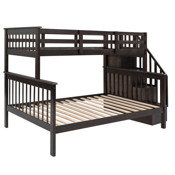 English Elm Stairway Twin Over Full Bunk Bed with Built in Stair Storage for Kids Bedroom Espresso LT000019AAP-1