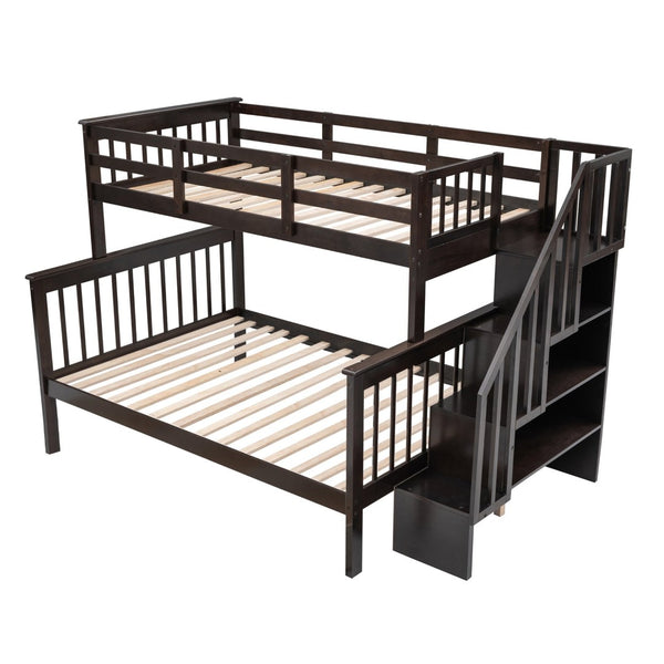 English Elm Stairway Twin Over Full Bunk Bed with Built in Stair Storage for Kids Bedroom Espresso LT000019AAP