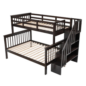 English Elm Stairway Twin Over Full Bunk Bed with Built in Stair Storage for Kids Bedroom Espresso LT000019AAP-1