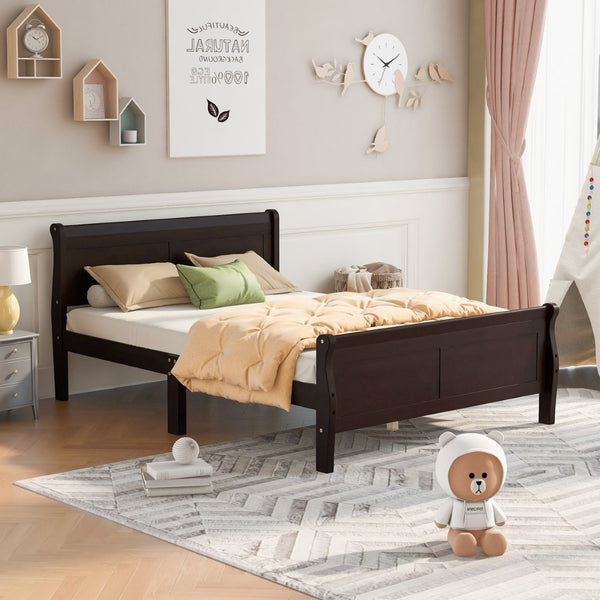 English Elm Queen Platform Bed with Headboard Pinewood Frame White Finish Slat Support Included WF289142AAP