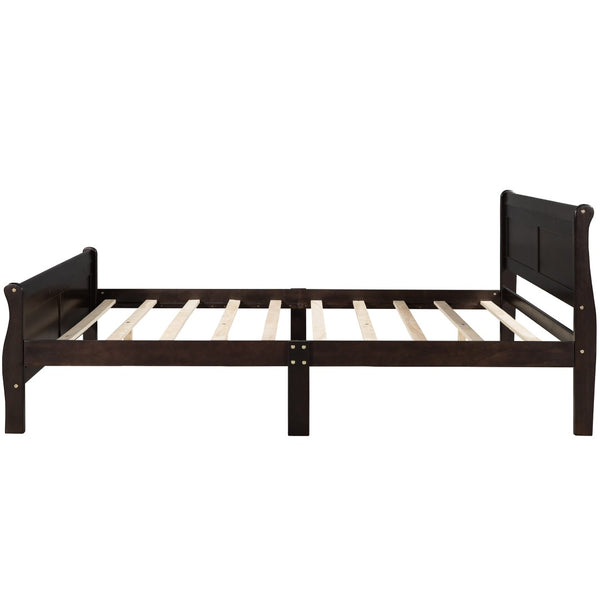 English Elm Full Size Wood Platform Bed Minimalist Frame with Headboard and No Box Spring Needed Espresso WF289141AAP