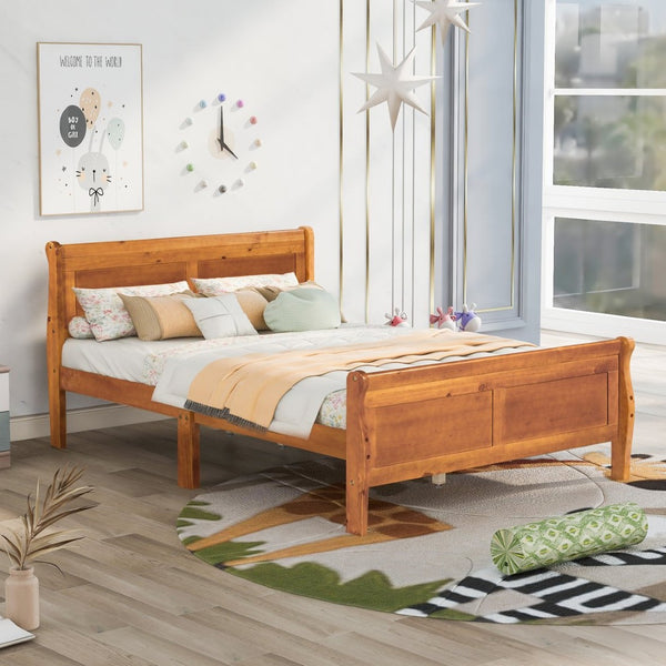 English Elm Full Size Wood Platform Bed Minimalist Frame with Headboard and No Box Spring Needed WF289141AAL