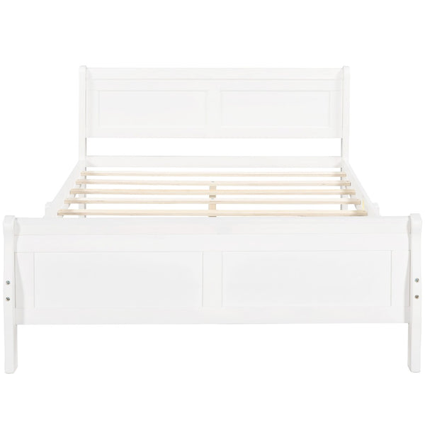 English Elm Queen Platform Bed with Headboard Pinewood Frame White Finish Slat Support Included WF289142AAK