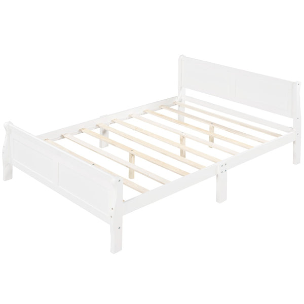 English Elm Queen Platform Bed with Headboard Pinewood Frame White Finish Slat Support Included WF289142AAK